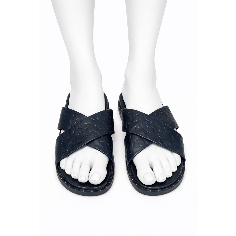 Deltan Black Leather Cross‎ Strap Slide Sandals Women's 8.5 M